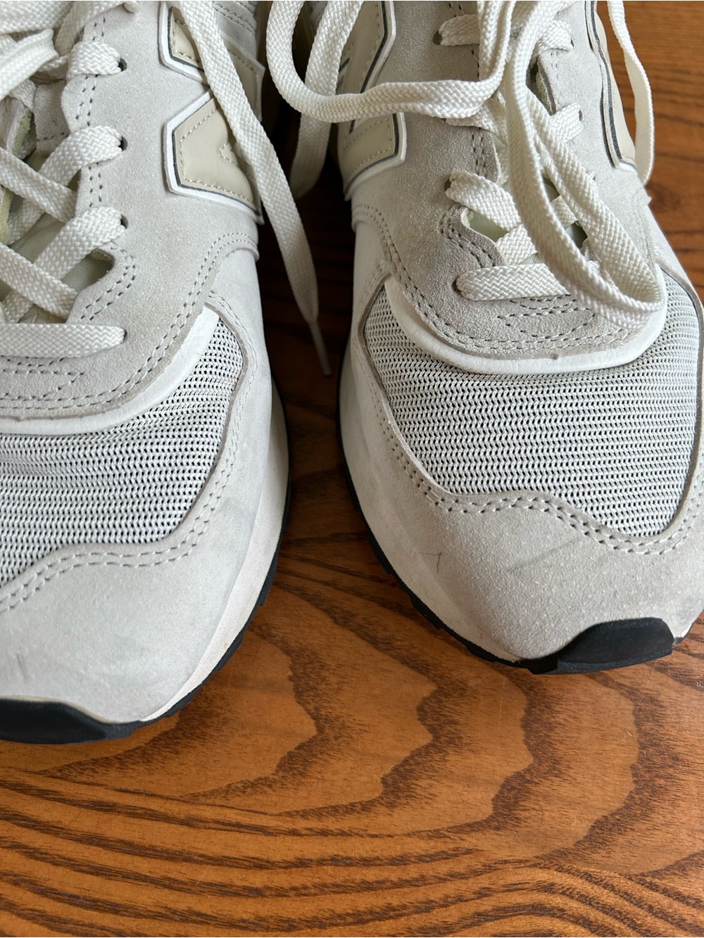 New Balance Off-White and Cream Lace-Up Sneakers 574 - Picture 5 of 6